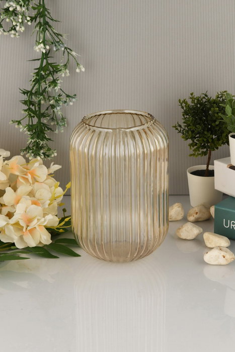 Aberto Design Jarrón de Vidrio Dorado Line D20B